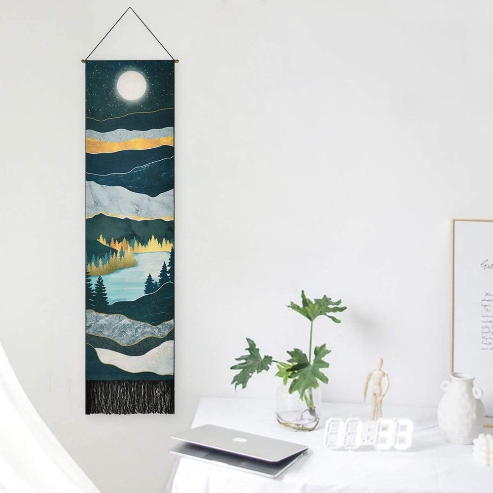 NEW Mountain Lake Moon Forest Tapestry 12.8"x51.2"